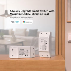 SONOFF BASICR4 Slimme wifi-lichtschakelaar, intelligente draadloze wifi-lichtschakelaar, 10 A/2400 W, oververhittingsbeveiligingsfunctie, compatibel met Alexa en Google Home