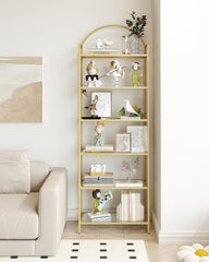 Hzuaneri Plank, boekenkast van gehard glas, slank rek voor slaapkamer, badkamer, thuiskantoor, stalen frame, 6 planken, goud BC21699G