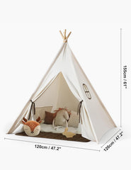 besrey Tipi-tent voor kinderen, tippi-kindertent van katoen | Kindertent inclusief verlichting en gevoerde en antislip mat, beige