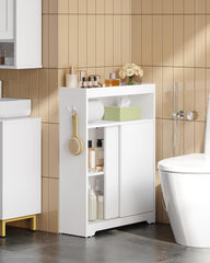 Hzuaneri Badkamerkast, niskast, ruimtebesparende badkamerkast met toiletpapierhouder en haken, schuifdeur, verstelbaar rek, voor de badkamer, 20 x 60 x 80 cm, wit BC62813X