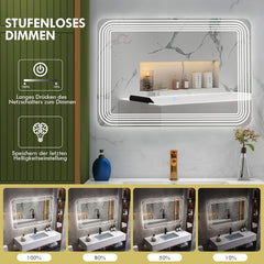 COSTWAY Badkamerspiegel met ledverlichting en anticondens-spiegelverwarming, wandspiegel, dimbaar, 3000-6500 K (70 x 50 cm, golf)