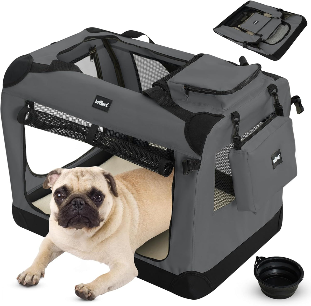Reisbench hond - Draagtas hond - Transportbox - 60x42x42 cm - Antraciet