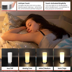 Touch Sensor Tafellamp - E14 Max. 40W Vereist of LED Dimbaar, 3-Weg Dimbaar, Cilindervormig, Set van 1 - Nachtkastje, Nachtlampje voor Nachtkastje voor Slaapkamer, Woonkamer, Bureaulamp