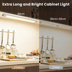 Aigostar Onderbouwlamp, keuken, led, 60 cm, superhelder, 2500 lm, natuurlijk wit 4000 K, breedte 7,5 cm, kastverlichting, eenvoudige installatie, geschikt voor keukens, badkamer en slaapkamer, set van 3 stuks