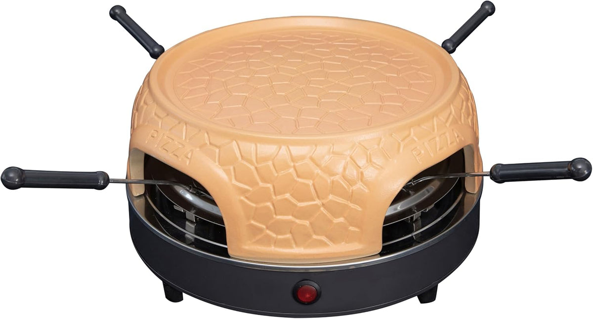 Gastronoma Pizzaoven – pizzaoven met terracottakoepel voor 4 personen – Pizzadom – 800 Watt – bereiding in 5-7 minuten – met accessoires – platte koepel