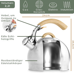 Fluitketel - Voor op gas of inductie - 2,2L - RVS - WALDWERK •