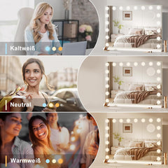 Dripex Hollywood Make-upspiegel met verlichting, make-upspiegel met 18 lampen en 3 kleurtemperatuurverlichting, make-upspiegel met touch-bediening, 80 x 60 cm, wit, opstelling of wandmontage