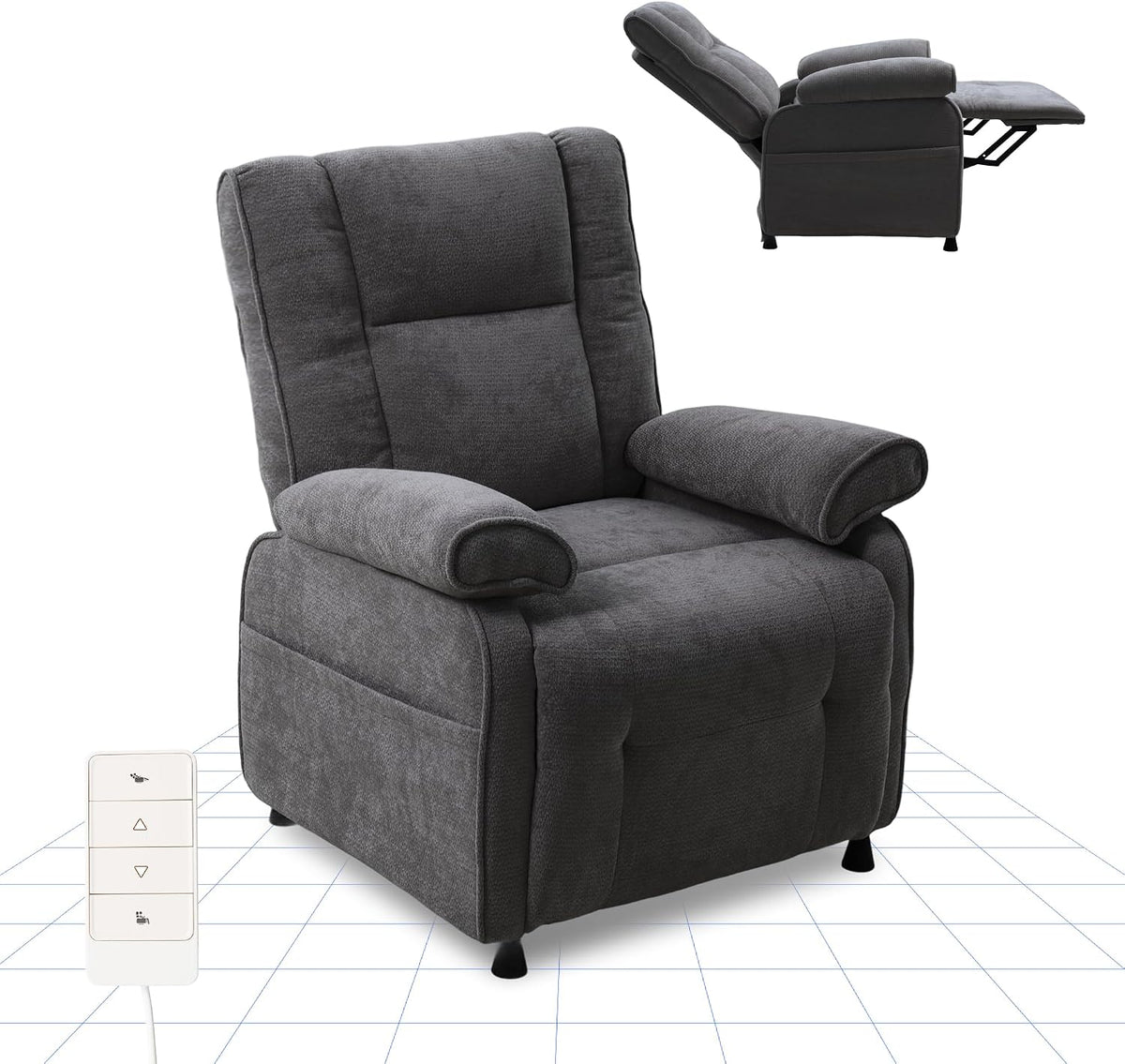 FLEXISPOT Elektrische relaxstoel met ligfunctie 105°-155°, extra snelbediening voor rechtzetten en terugstellen, extra dikke bekleding, belastbaar tot 150 kg, X3 (donkergrijs)
