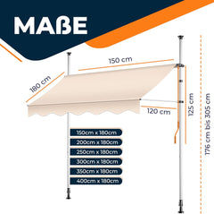 KESSER® Klemluifel - Balkonluifel zonder boren - 400cm - Verstelbaar - Beige