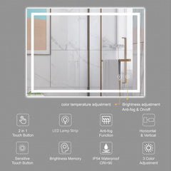 Dripex Badkamerspiegel met LED-verlichting, 600 * 800 mm, verlichte wandspiegel met achtergrondverlichting, dimbare schakelaar, 3 kleuren en anti-condensfunctie, horizontaal/verticaal te monteren
