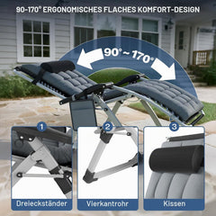 ST Zonnebed, inklapbaar, tuinligstoel, weerbestendig, met ergonomisch kussen, ligstoel voor in de tuin met nekkussen, bekerhouder, zijzak, strandstoel, verstelbare rugleuning, grijs