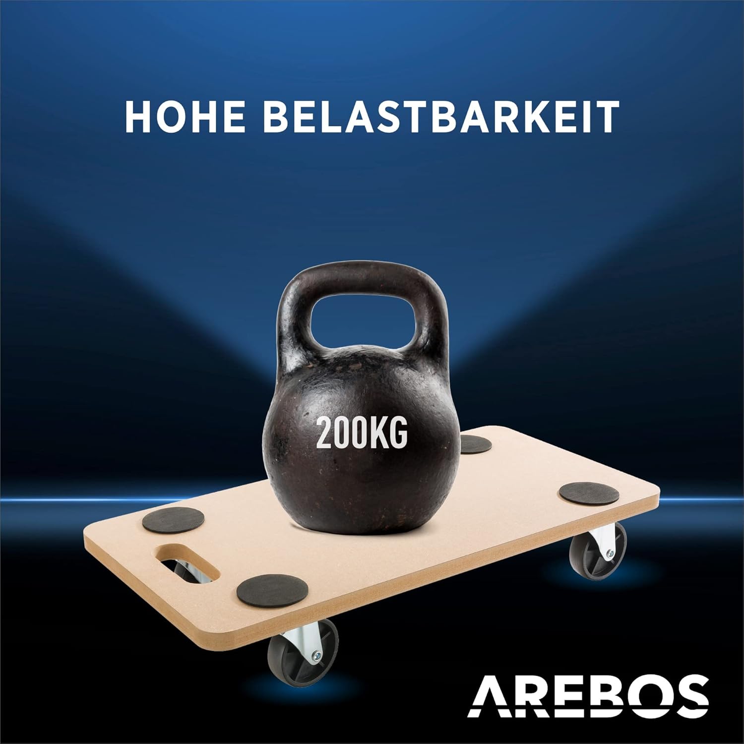 Arebos Rolplank, 2 stuks, draagvermogen tot 200 kg, incl. rubberen pads, transportroller, meubelroller, transporthulp voor verhuizing, meubeltransport