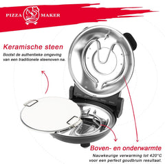 Elektrische Pizzaoven - Keramische steen - 420°C - 1200W - Zwart - KLAIF