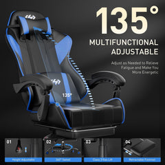 Ergonomische Bureaustoel -  Office Chair - Gamestoel - Volwassenen - Zwart/Blauw - HLDIRECT