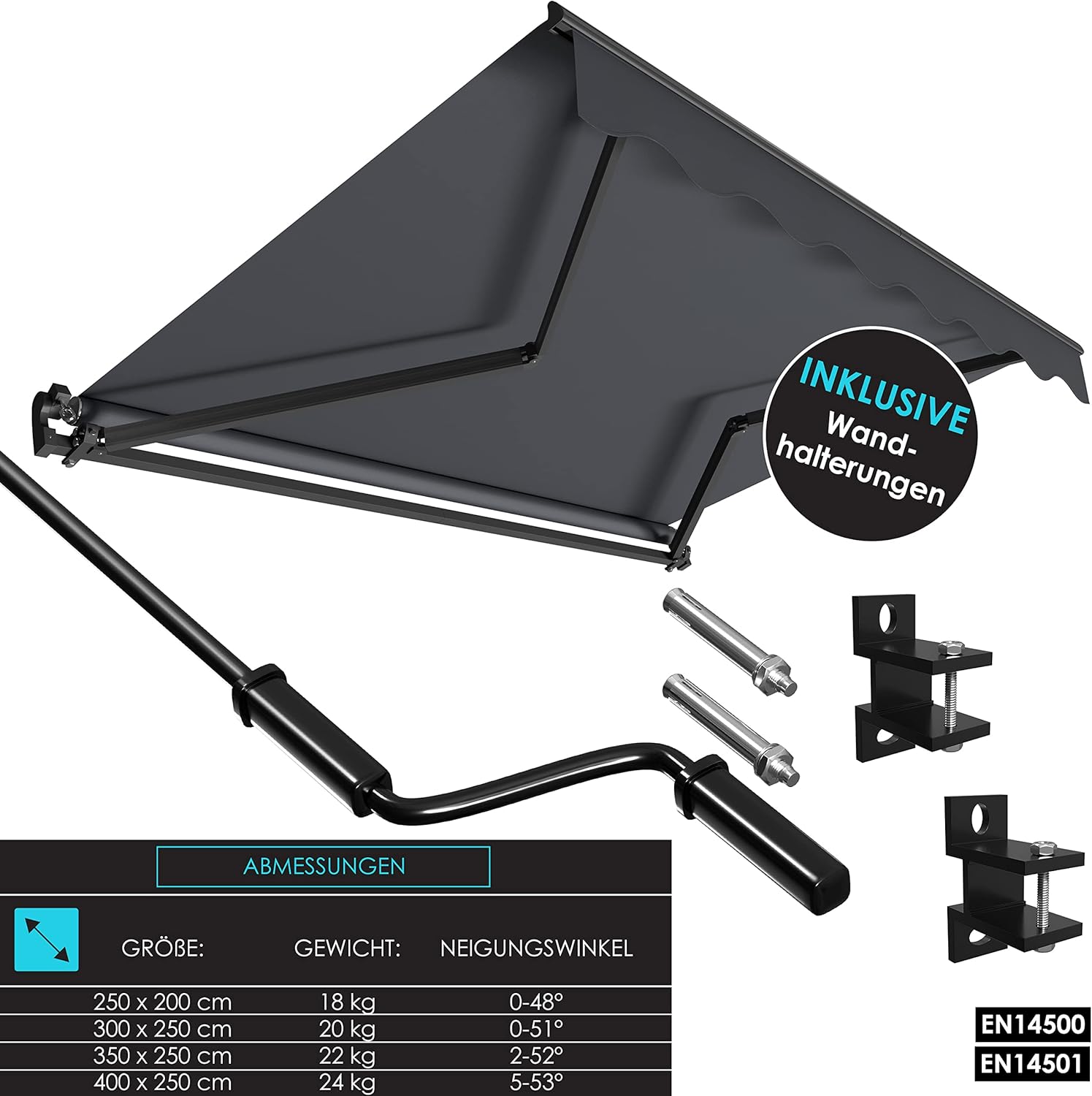KESSER® Luifel - Zonnescherm - 300x250cm - Antraciet