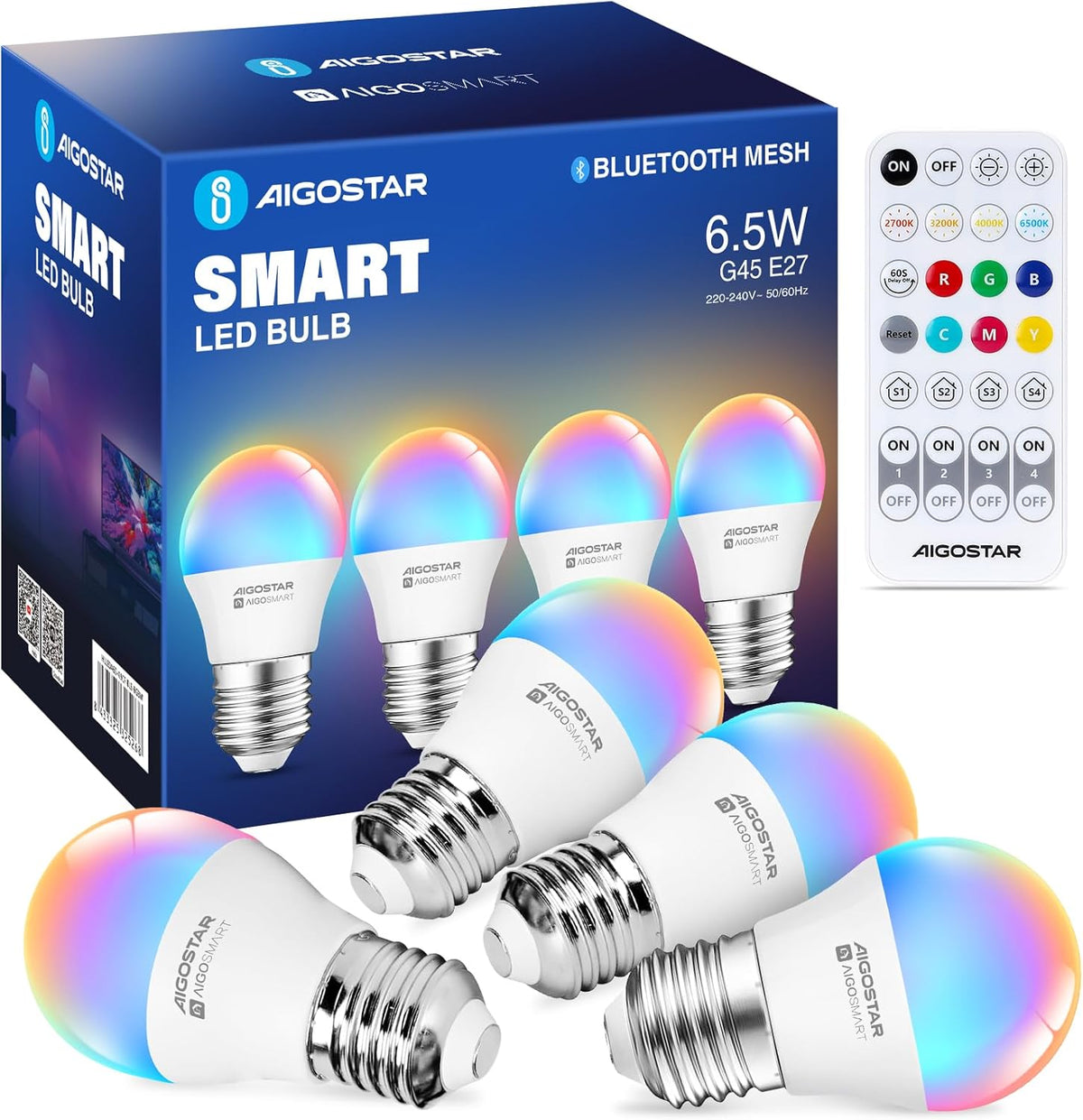 E27 LED lamp - Dimbaar - Smart lamp - 6,5W - 4 stuks - Aigostar