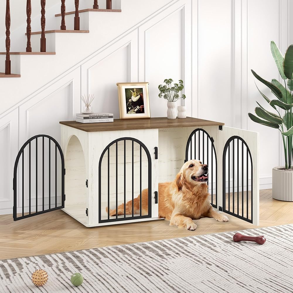 Hzuaneri Meubels voor hondenkooi, boogdeur, moderne hondenbox indoor voor honden, bijzettafel, hondenkooi, zeer belastbaar, 100 x 60 x 63 cm