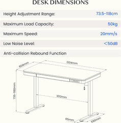 FLEXISPOT Q3 In hoogte verstelbaar bureau met led-hoogteweergave, geheugenfunctie en USB, elektrisch bureau met lade voor thuiskantoor, 120 x 60 cm (elegant wit)