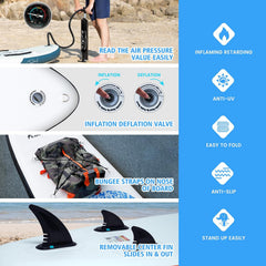 FunWater Opblaasbaar stand-up paddleboard voor volwassenen, alle vaardigheden met alle accessoires, peddel, pomp, zitting (305 cm, marmerstructuur, lichtblauw)