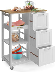 MIADOMODO® Keukenwagen op wielen - 3 laden, 3 niveaus, werkblad, hout/MDF, 67x37x87cm, wit - serveerwagen, rolwagen, keukentrolley, keukenkast landhuisstijl, bijzetwagen, keukenrek