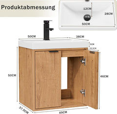 UEV Wastafel klein met onderkast voor gastentoilet hangend 49cm, natuur