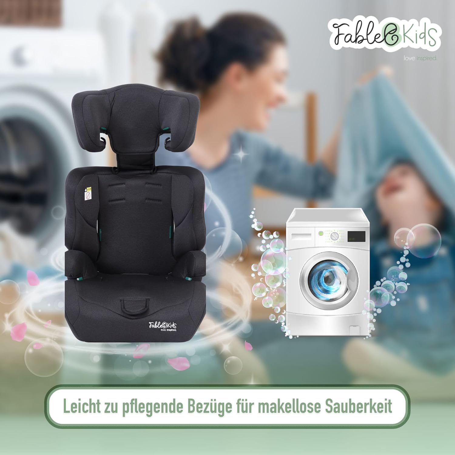 FableKids Kinderautostoel 9-36 kg, 3-punts veiligheidsgordel, autokinderzitje vanaf 15 m, autostoel voor kinderen 76-150 cm, kinderzitje, verstelbare hoofdsteun, ECE R129/03, verstelbaar, zwart