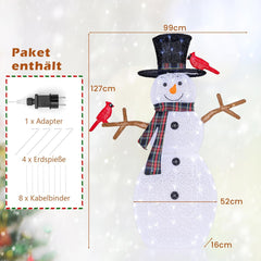 COSTWAY Led-sneeuwpopdecoratie, kerstdecoratie voor buiten en binnen, kerstfiguur met koudwitte ledlampen en grondpennen, kerstdecoratie, weerbestendig IP44, kerstverlichting