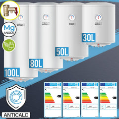 Aquamarin® Elektrische antikalk warmwaterboiler, 30 l, 1,5 kW, hangend aan de muur, anticalc, EEK B/C, geëmailleerde binnencontainer, warmwaterboiler, elektrische boiler, verwarming, opslag