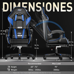 Ergonomische Bureaustoel -  Office Chair - Gamestoel - Volwassenen - Zwart/Blauw - HLDIRECT