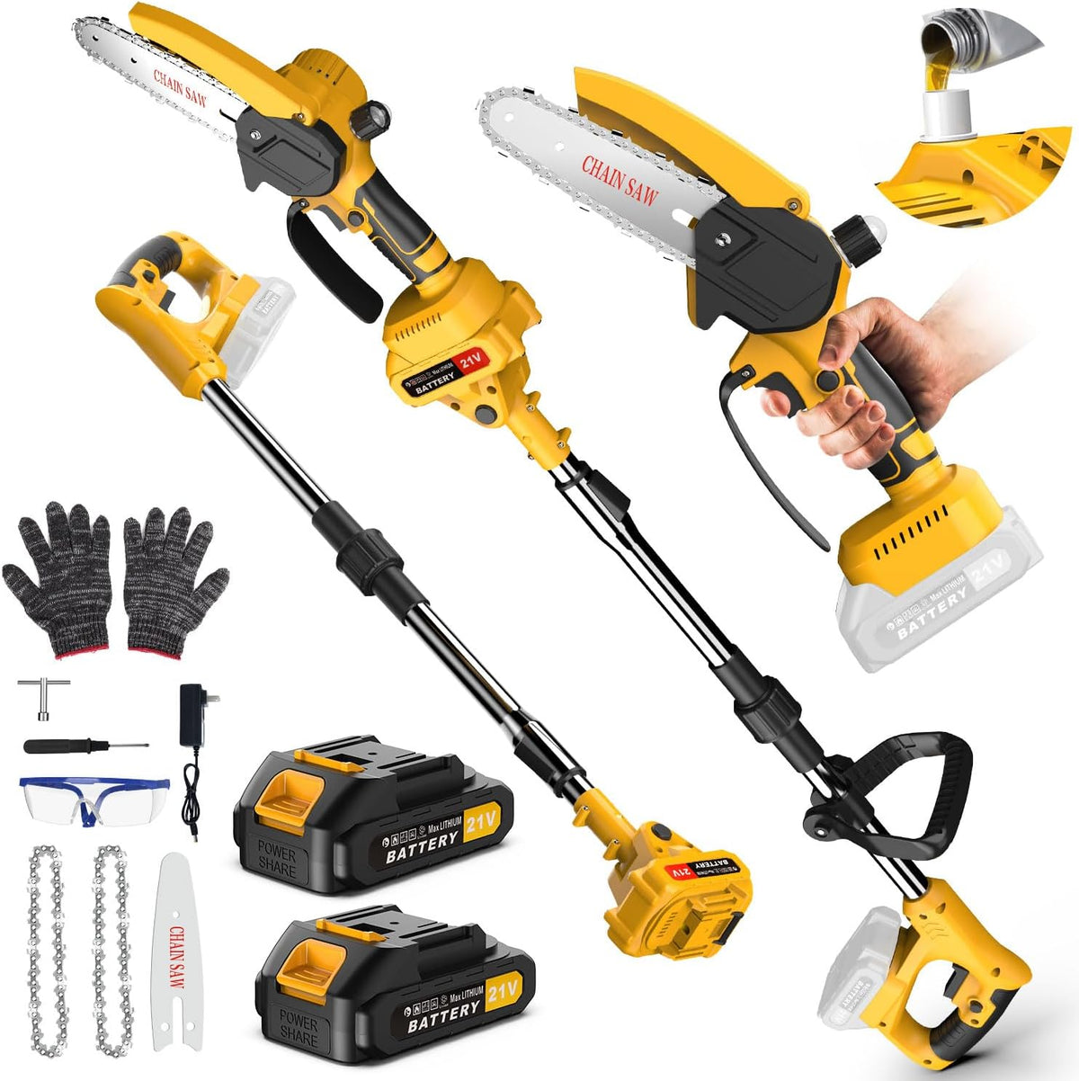 Mini kettingzaag - Elektrische snoeischaar - Met accu - Geel - Lmozim