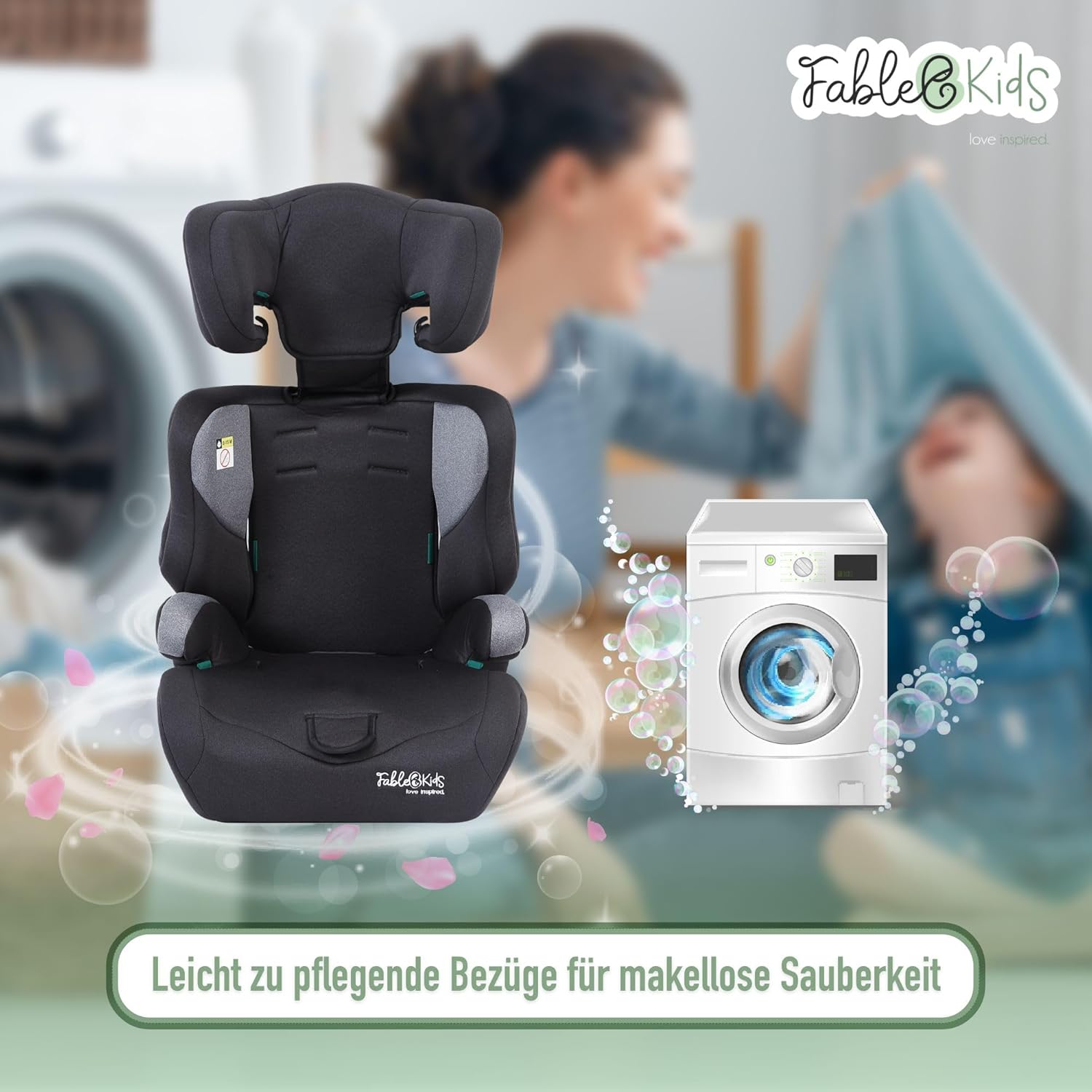 FableKids Kinderautostoel 9-36 kg, 3-punts veiligheidsgordel, autokinderzitje vanaf 15 m, autostoel voor kinderen 76-150 cm, kinderzitje, verstelbare hoofdsteun, ECE R129/03, verstelbaar, grijs