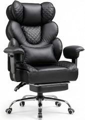 COMHOMA Ergonomische gamingstoel, bureaustoel, 180 kg, met verstelbare lendensteun en voetensteun, hybride design van kunstleer en mesh, 150° verstelbare rugleuning, hoge managersstoel, zwart