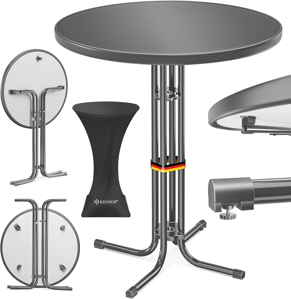 KESSER® Statafel, inklapbaar, diameter 60 cm, rond, gastronomische bistrotafel, hoge tafel, cocktailstatafel + hoes, klaptafel, feesttafel voor tuin, balkon, evenementen, gastronomie, weerbestendig