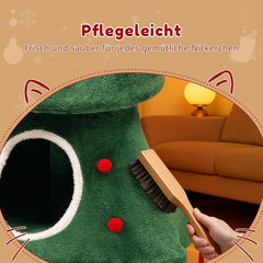 COMHOMA Krabpaal 135 cm hoog in kerstboomdesign, kattenboom met meerdere verdiepingen met kattenhuis, platforms en speelballen, stabiele klimboom voor katten, groen