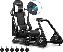 GTPLAYER Racing Simulator Cockpit met Stoel, Sim Racing Cockpit Multifunctionele Verstelbare Gaming Stuurwielstandaard voor G25 G27 G29 G920 G923 T300 PS5 PS4 Xbox, Zonder Stuurwiel, Schakelpook & Pedalen, Zwart/Wit