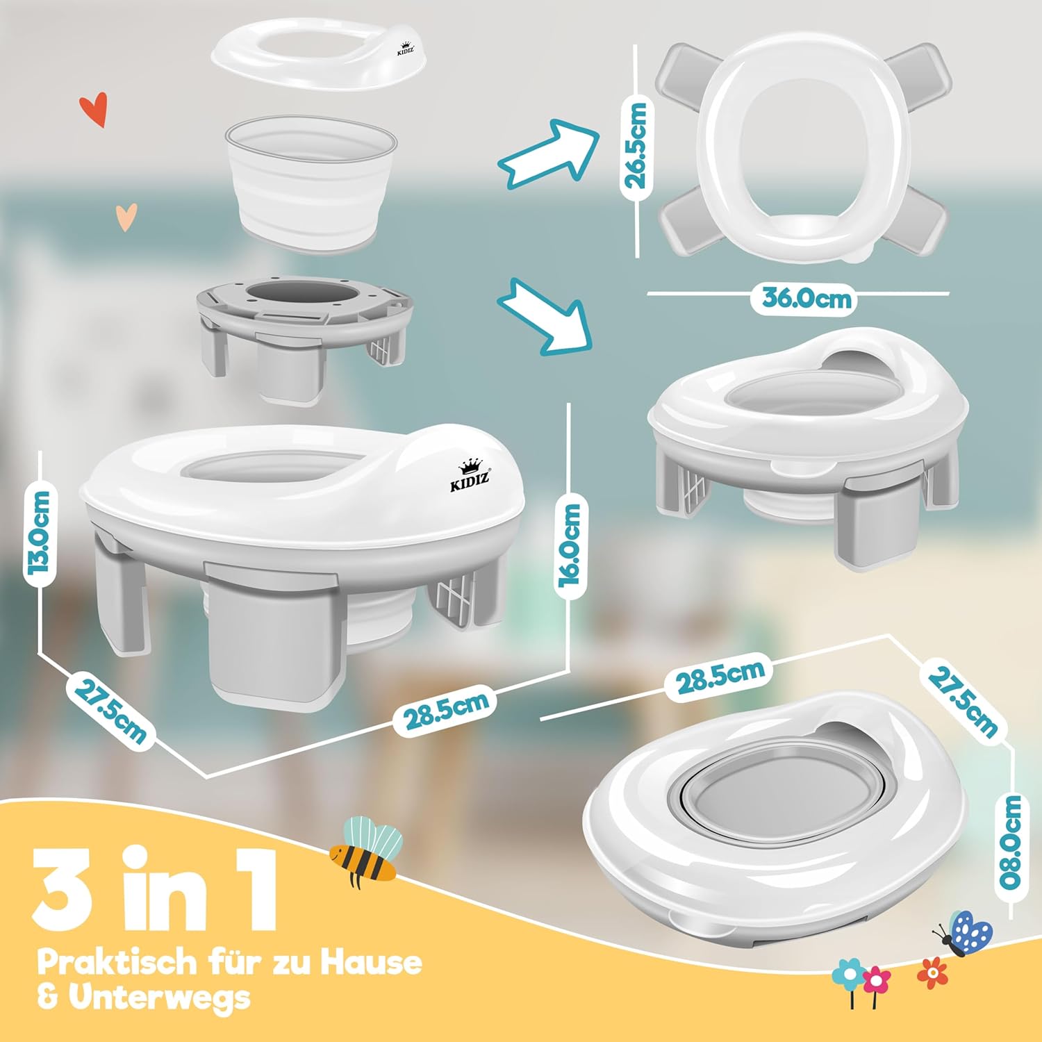 KIDIZ® Toiletbril voor kinderen - Kindertoiletbril - WC verkleiner - Grijs