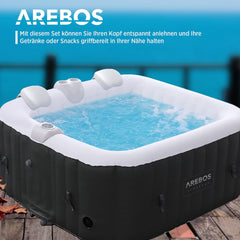 Arebos Comfort-set met 2 nekkussens + bekerhouder voor whirlpool, wit, 100% waterdicht, ergonomisch gevormd, PU-schuim