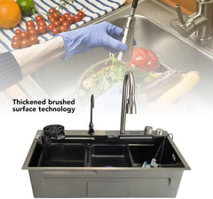 Fockety onderbouwkeukenspoelbak, 31,5 x 17,7 inch dubbele roestvrijstalen spoelbak met waterval, kraancombinatie, kopjesspoelbak en digitaal display, werkstationspoelbakken voor bar, thuis •