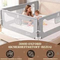 Valbescherming voor boxspringbed, valbescherming bed, 200 cm, bedhek voor baby's en kinderen, bedhek, valbescherming, inklapbaar 180 graden, in hoogte verstelbaar, luchtig net, stabiel, kinderbedhek, grijs