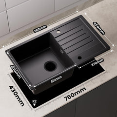 Spoelbak - Wasbak - Keuken - Graniet - 78x45 cm - Zwart - CECIPA