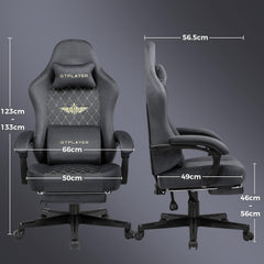 GTPLAYER Gaming stoel, stof, gamingstoel, ergonomische bureaustoel, pc-stoel, 150 kg belastbaarheid, verstelbare en draaibare bureaustoel met verenzitkussen en voetensteun, grijs - GT830