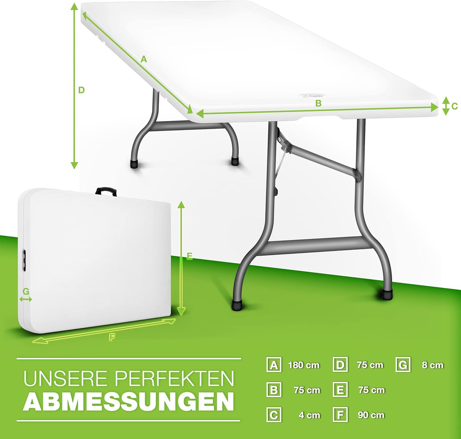 Tillvex® Inklapbare Tafel - Campingtafel - Klaptafel - 180x75cm - Wit