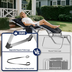 ST Zonneligstoel, inklapbaar, tuinligstoel, weerbestendig, met ergonomisch kussen, ligstoel voor in de tuin met nekkussen, bekerhouder, zijzak, strandstoel, verstelbare rugleuning, beige