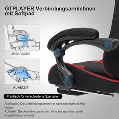 GTPLAYER Gaming stoel, stof, bureaustoel, massage gamingstoel, ergonomische gamerstoel met voetensteun, gevoerde gamingstoel, draaistoel, 150 kg, rood - GT800A