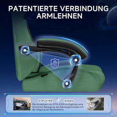 GTPLAYER Gamingstoel, ergonomische gamerstoel van stof, met lendensteun, pc-stoel met verbrede rugleuning, belastbaar tot 150 kg, groen