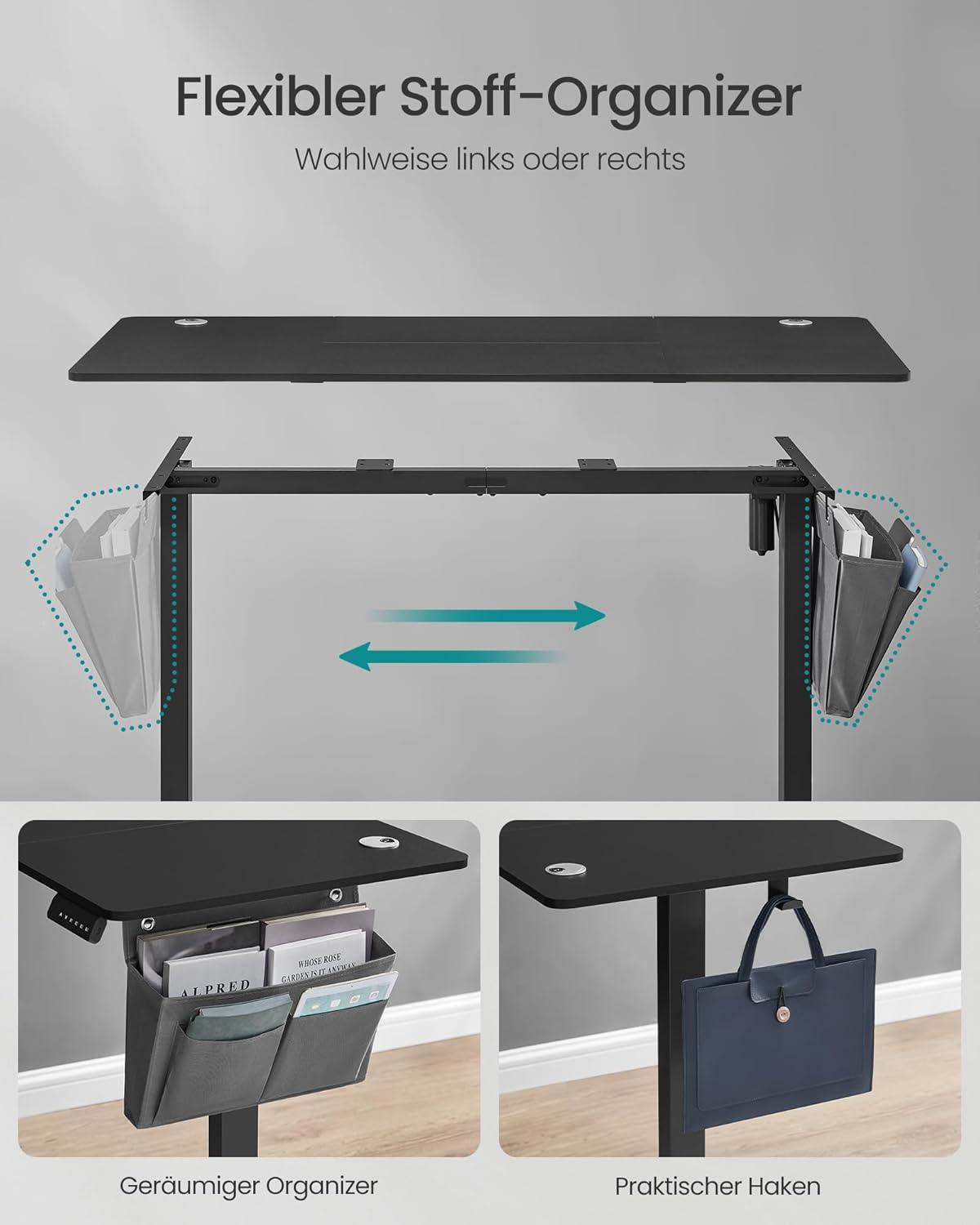 SONGMICS Elektrisch bureau - 140x60cm - Verstelbaar - Zwart