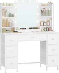 Hzuaneri Make-uptafel met ledverlichting, make-uptafel met grote HD-spiegel, 7 laden en 6 opbergvakken, slaapkamer make-uptafel, modern wit DT42303XEU
