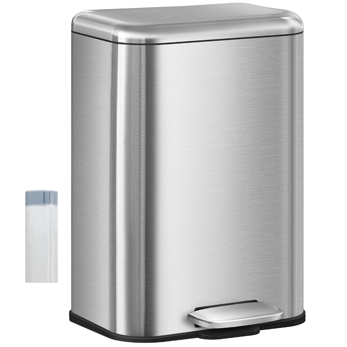 Hzuaneri Vuilnisemmer voor keuken, 30 liter afvalemmer met pedaal, pedaal met softclose-deksel en binnenemmer, keukenafvalemmer met 15 vuilniszakken, staal, zilver SW13099B