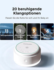 Momcozy Geluidsmachine voor baby's, 20 rustgevende geluiden en touch-licht, draagbare witte ruis met slaaptimer en geheugen, perfect voor onderweg, de kinderkamer en uitstapjes