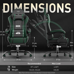 Ergonomische Bureaustoel -  Office Chair - Gamestoel - Volwassenen - Zwart/Groen - HLDIRECT
